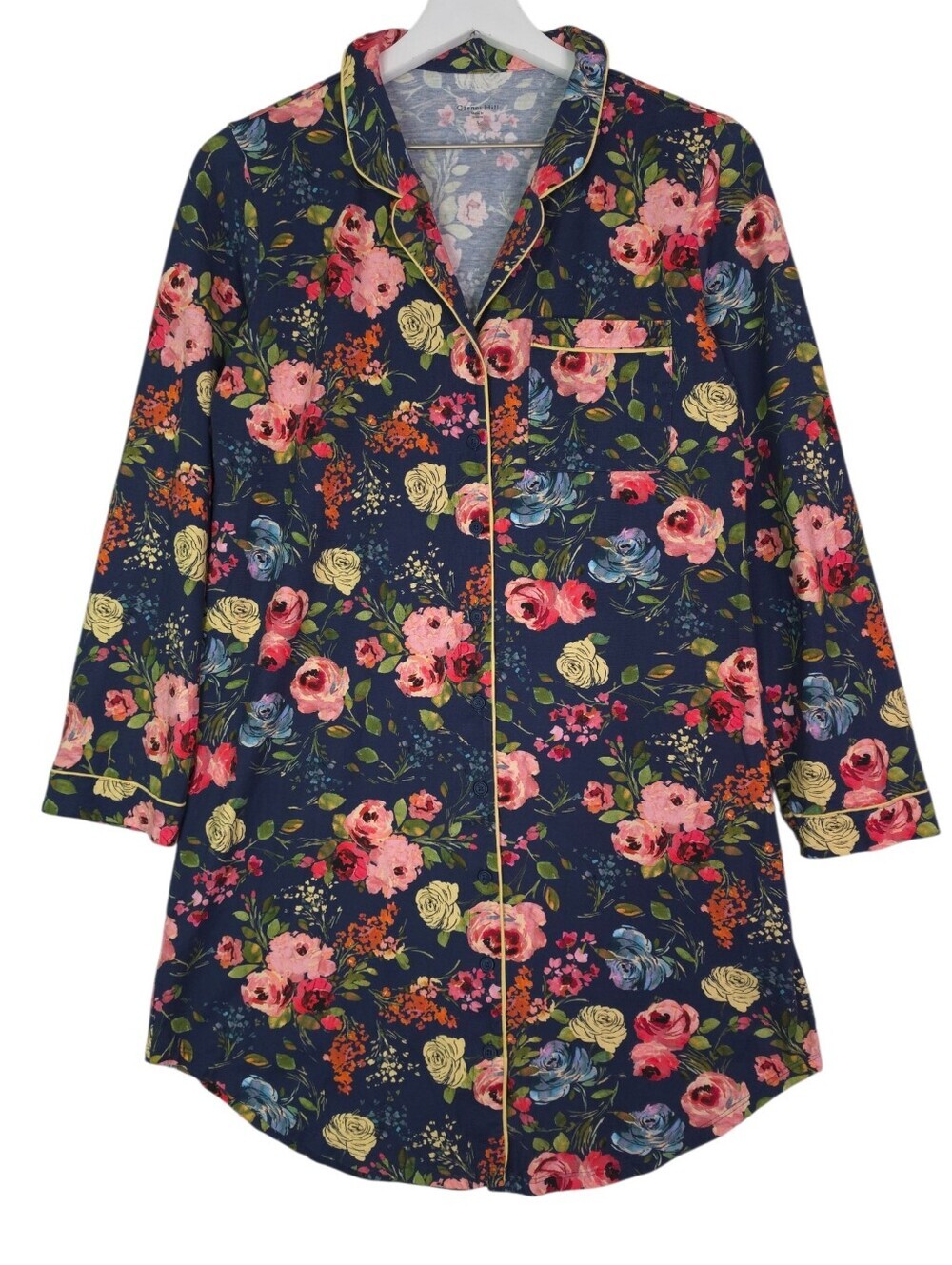 Garnet Hill Navy Floral Button-Front Nightshirt